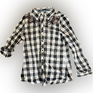 Grey Plaid Floral Roar Blouse